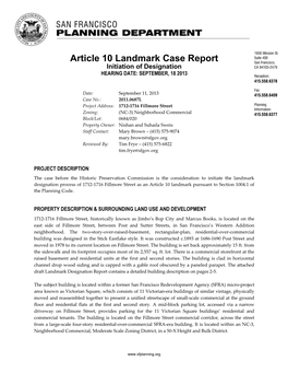 Article 10 Landmark Case Report Initiation of Designation HEARING DATE: SEPTEMBER, 18 2013