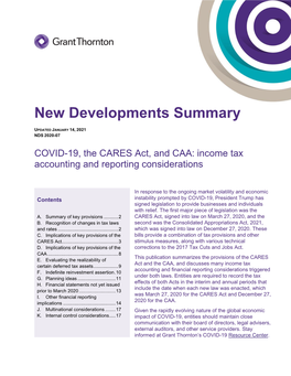 COVID-19, the CARES Act, and CAA: Income Tax Accounting and Reporting Considerations