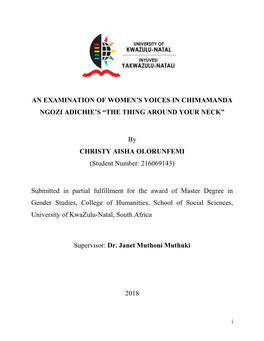 'An Examination of Women's Voices in Chimamanda Ngozi Adichie's The
