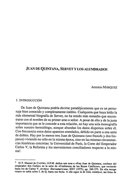 Juan De Quintana, Servet Y Los Alumbrados