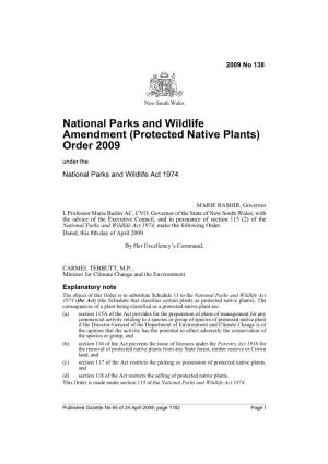 National Parks and Wildlife Amendment (Protected Native Plants) Order 2009 Under the National Parks and Wildlife Act 1974