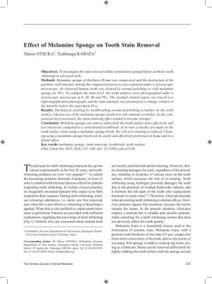 Effect of Melamine Sponge on Tooth Stain Removal Takero OTSUKA1, Toshitsugu KAWATA1