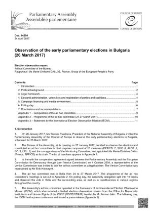 Observation of the Early Parliamentary Elections in Bulgaria (26 March 2017)