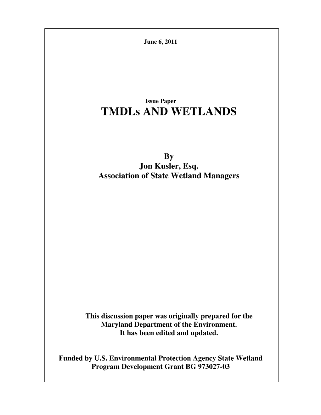 Total Maximum Daily Load (Tmdls) and Wetlands