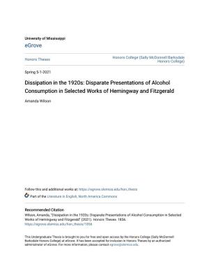 Disparate Presentations of Alcohol Consumption in Selected Works of Hemingway and Fitzgerald