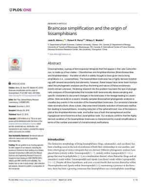 Braincase Simplification and the Origin of Lissamphibians