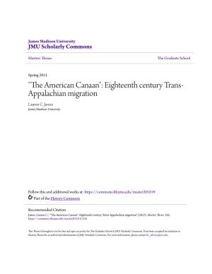 "The American Canaan": Eighteenth Century Trans-Appalachian Migration" (2012)