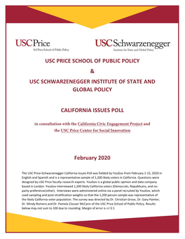 USC PRICE SCHOOL of PUBLIC POLICY & USC SCHWARZENEGGER INSTITUTE of STATE and GLOBAL POLICY CALIFORNIA ISSUES POLL February