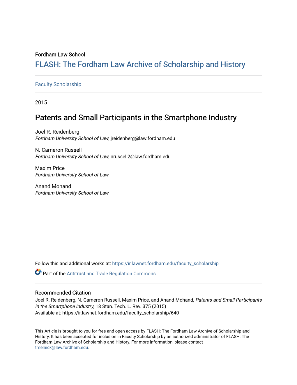 Patents and Small Participants in the Smartphone Industry