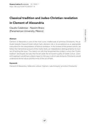 Classical Tradition and Judeo-Christian Revelation in Clement of Alexandria