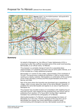 Proposal for Te Māniaiti [Altered from Benneydale]