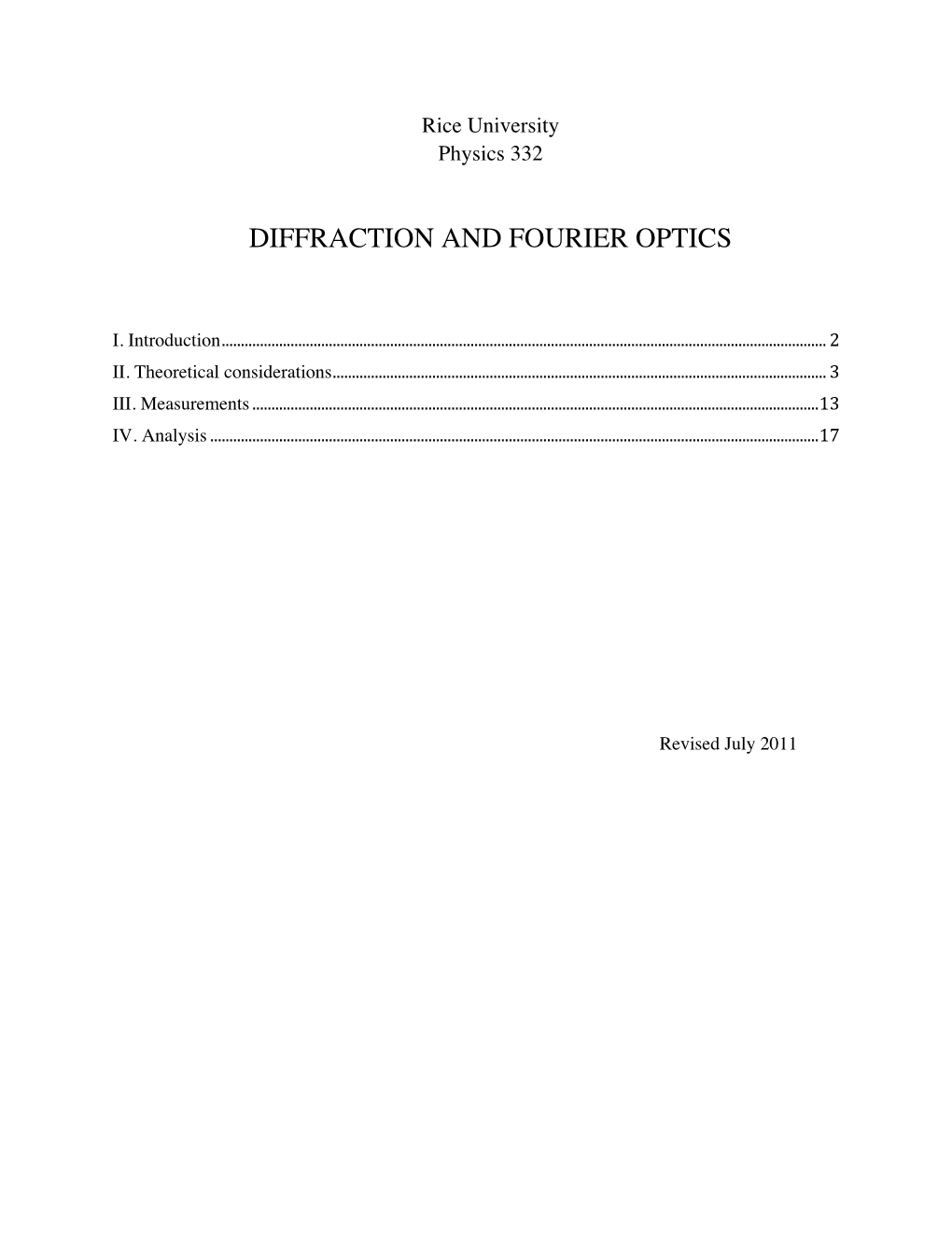 Diffraction and Fourier Optics