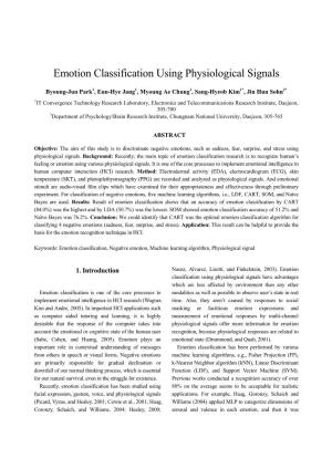 Emotion Classification Using Physiological Signals