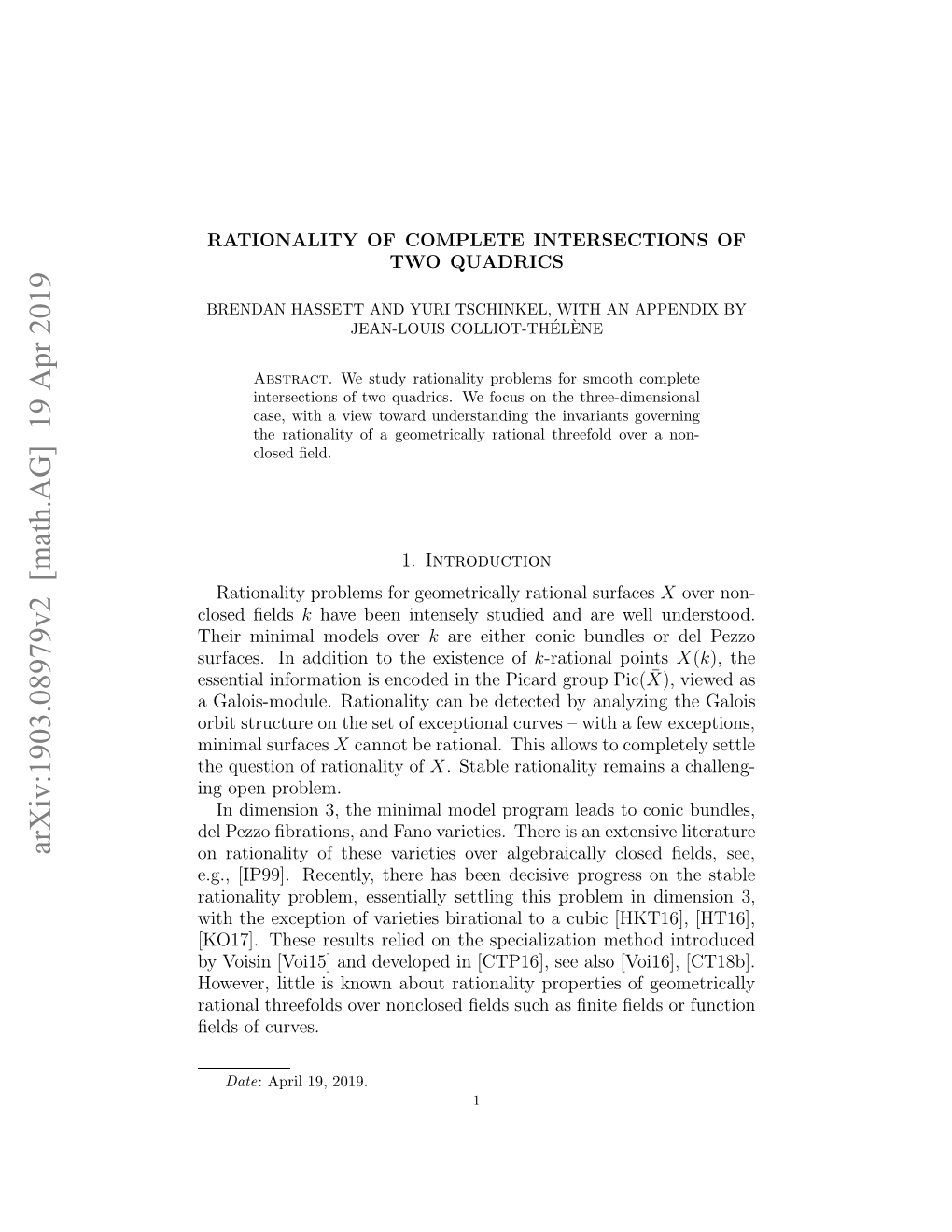 Arxiv:1903.08979V2 [Math.AG] 19 Apr 2019 Lsdﬁelds Closed Hi Iia Oesover Models Minimal Their Ufcs Nadto Oteeitneof Existence the to Addition in Surfaces