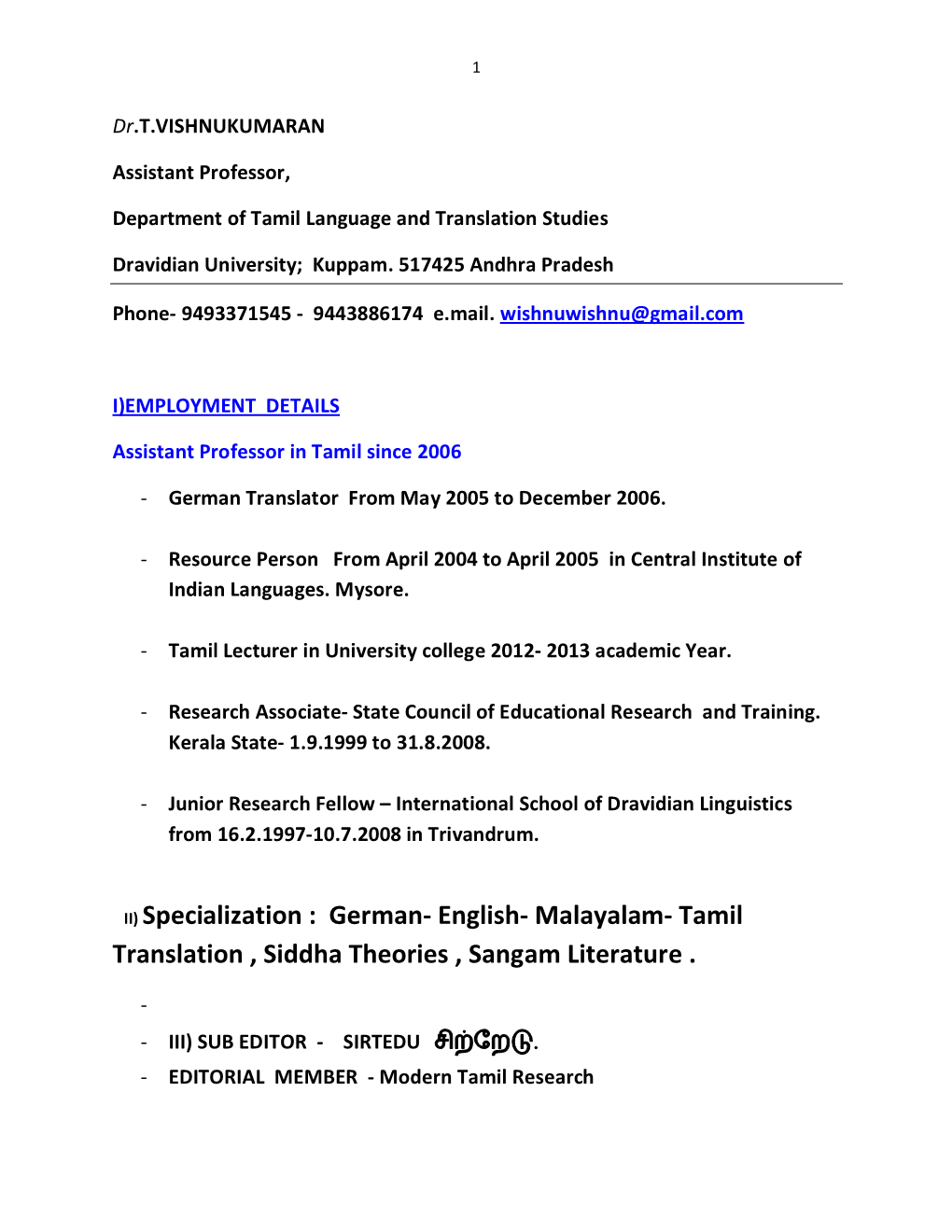 Malayalam- Tamil Translation , Siddha Theories , Sangam Literature