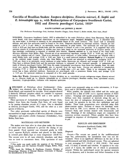 Coccidia of Brazilian Snakes: Isospora Decipiens, Eimeria Micruri, E. Liophi and E. Leimadophi Spp. N., with Redescriptions of C