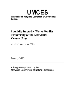 Technical Report Prepared for Maryland DNR. No. TS-467-O5