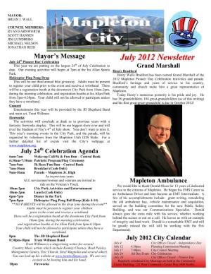 July 2012 Newsletter