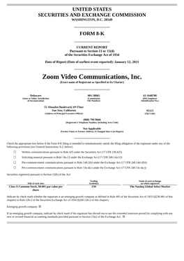 Zoom Video Communications, Inc. (Exact Name of Registrant As Specified in Its Charter)