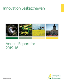 Annual Report for 2015-16 Innovation Saskatchewan
