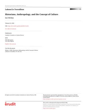 Historians, Anthropology, and the Concept of Culture Ian Mckay