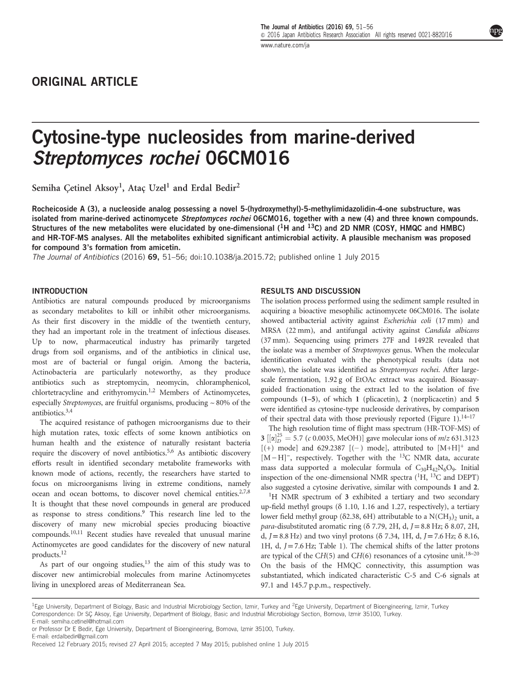 Cytosine-Type Nucleosides from Marine-Derived Streptomyces Rochei 06CM016