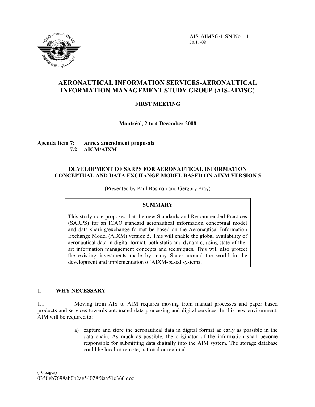 Development of Sarps for Aeronautical Information Conceptual and Data Exchange Model Based