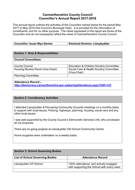 Carmarthenshire County Council Councillor's Annual Report 2017-2018