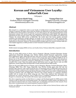 Korean and Vietnamese User Loyalty: Kakaotalk Case