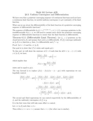 Uniform Convergence and Differentiation Theorem 6.3.1