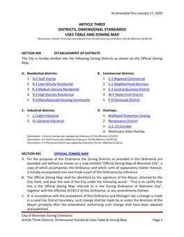 Districts, Dimensional Standards, Uses Table