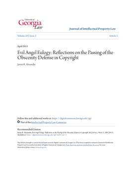 Evil Angel Eulogy: Reflections on the Passing of the Obscenity Defense in Copyright James R