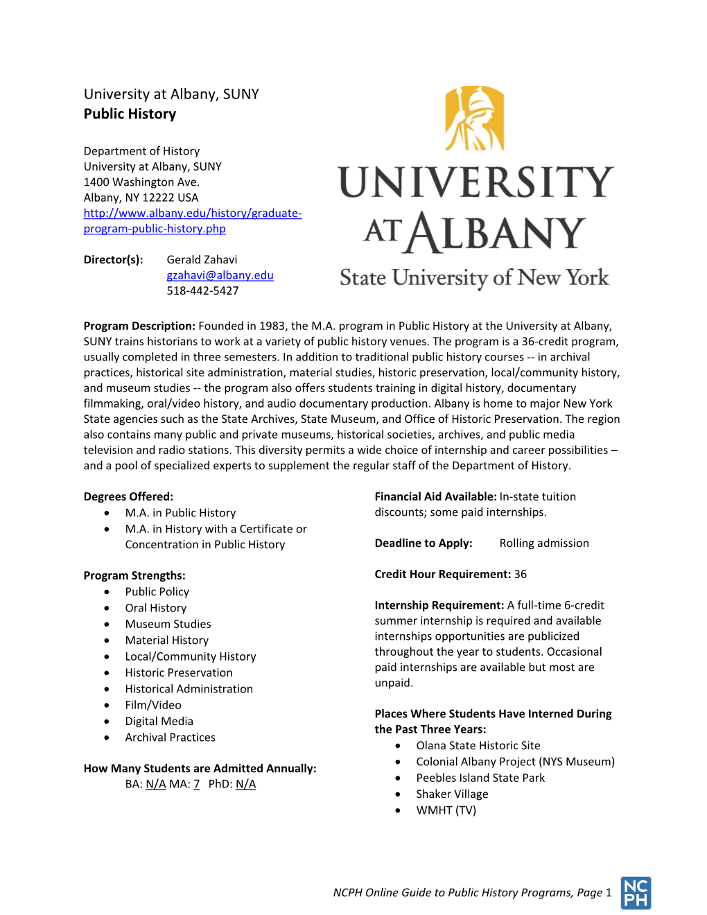 University at Albany, SUNY Public History