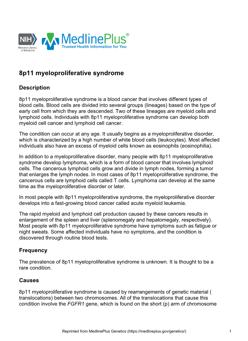 8P11 Myeloproliferative Syndrome