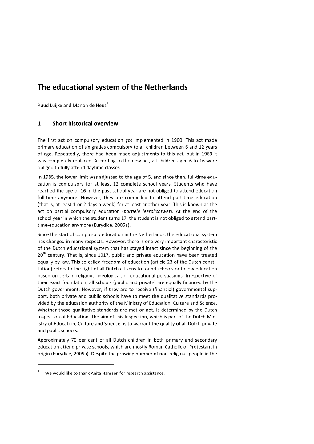The Educational System of the Netherlands