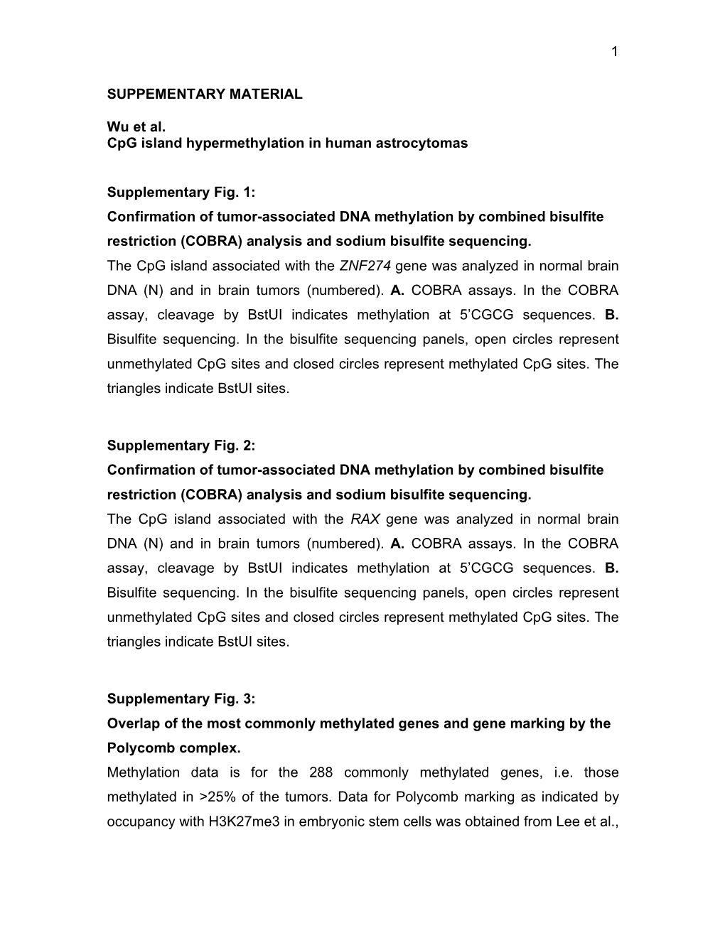 1 SUPPEMENTARY MATERIAL Wu Et Al. Cpg Island Hypermethylation In