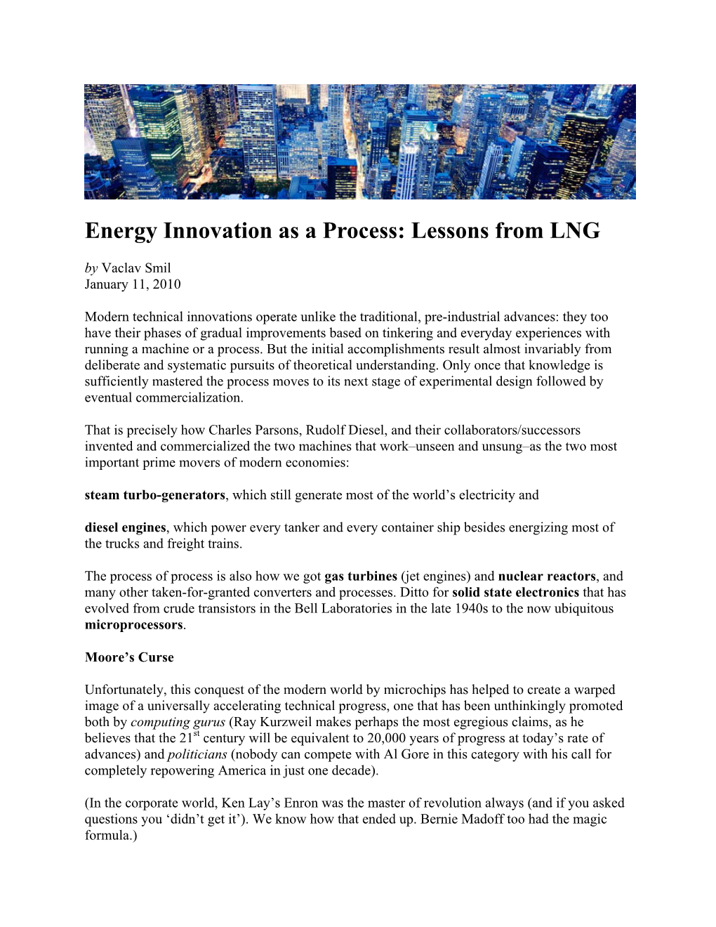 Energy Innovation As a Process: Lessons from LNG