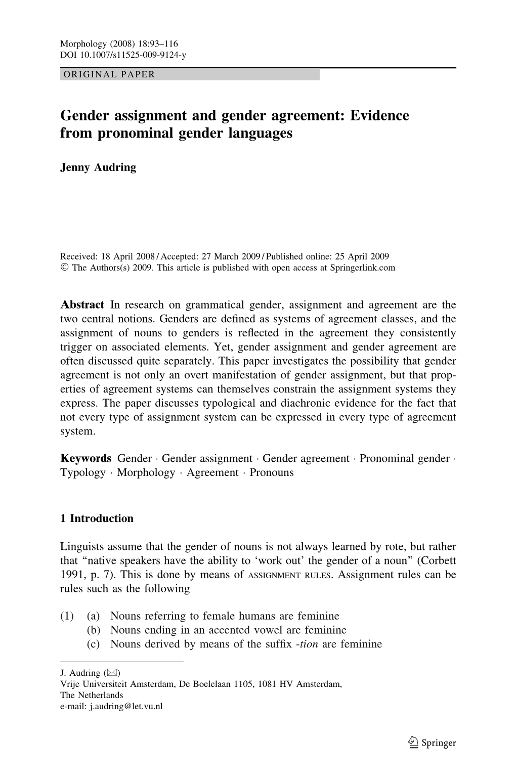 Evidence from Pronominal Gender Languages