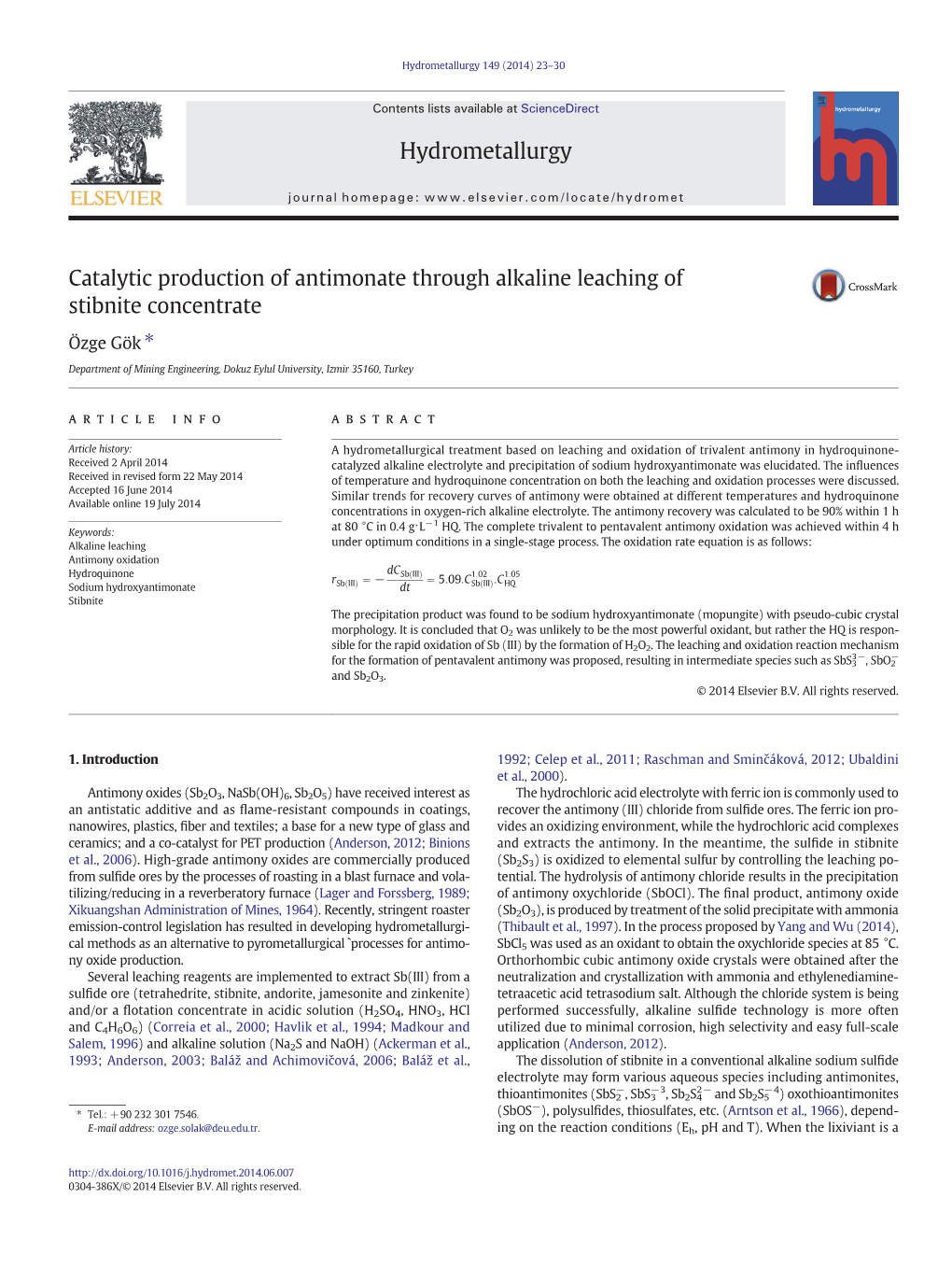 Catalytic Production of Antimonate Through Alkaline Leaching of Stibnite Concentrate