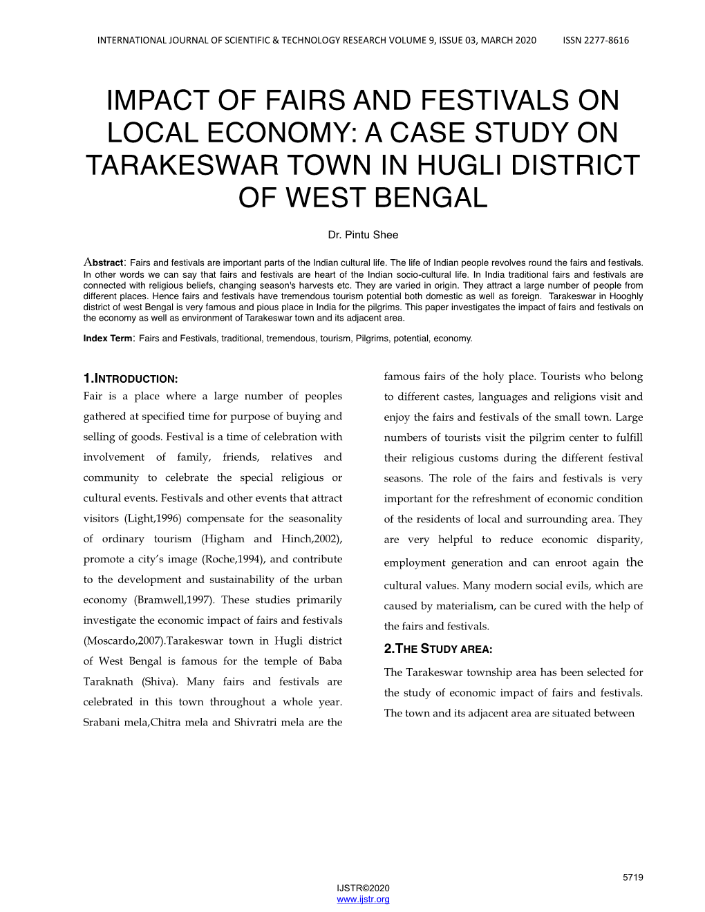 Impact of Fairs and Festivals on Local Economy: a Case Study on Tarakeswar Town in Hugli District of West Bengal