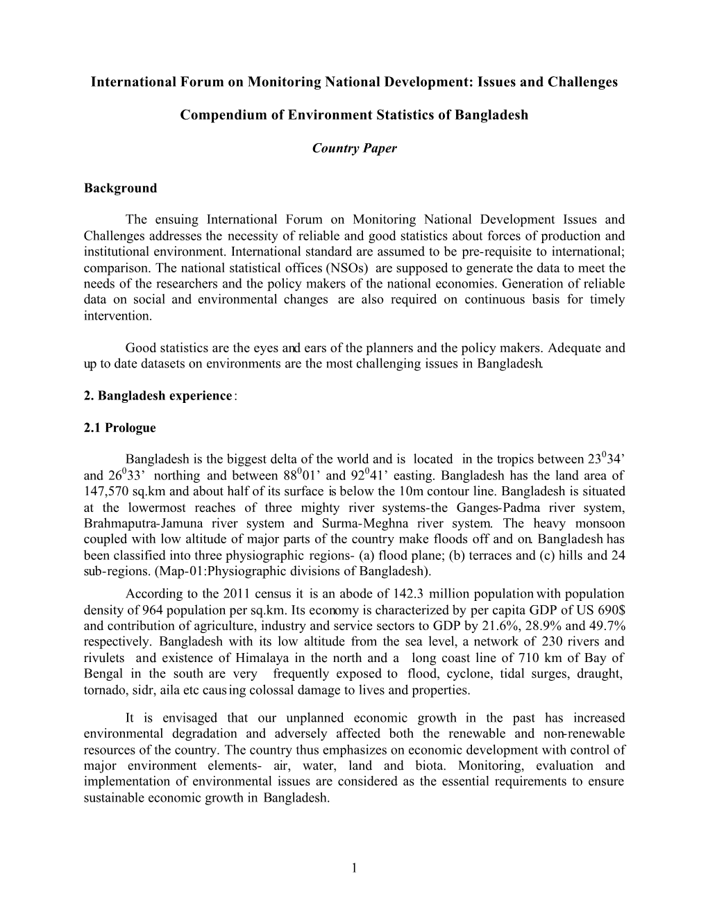 Compendium of Environment Statistics of Bangladesh