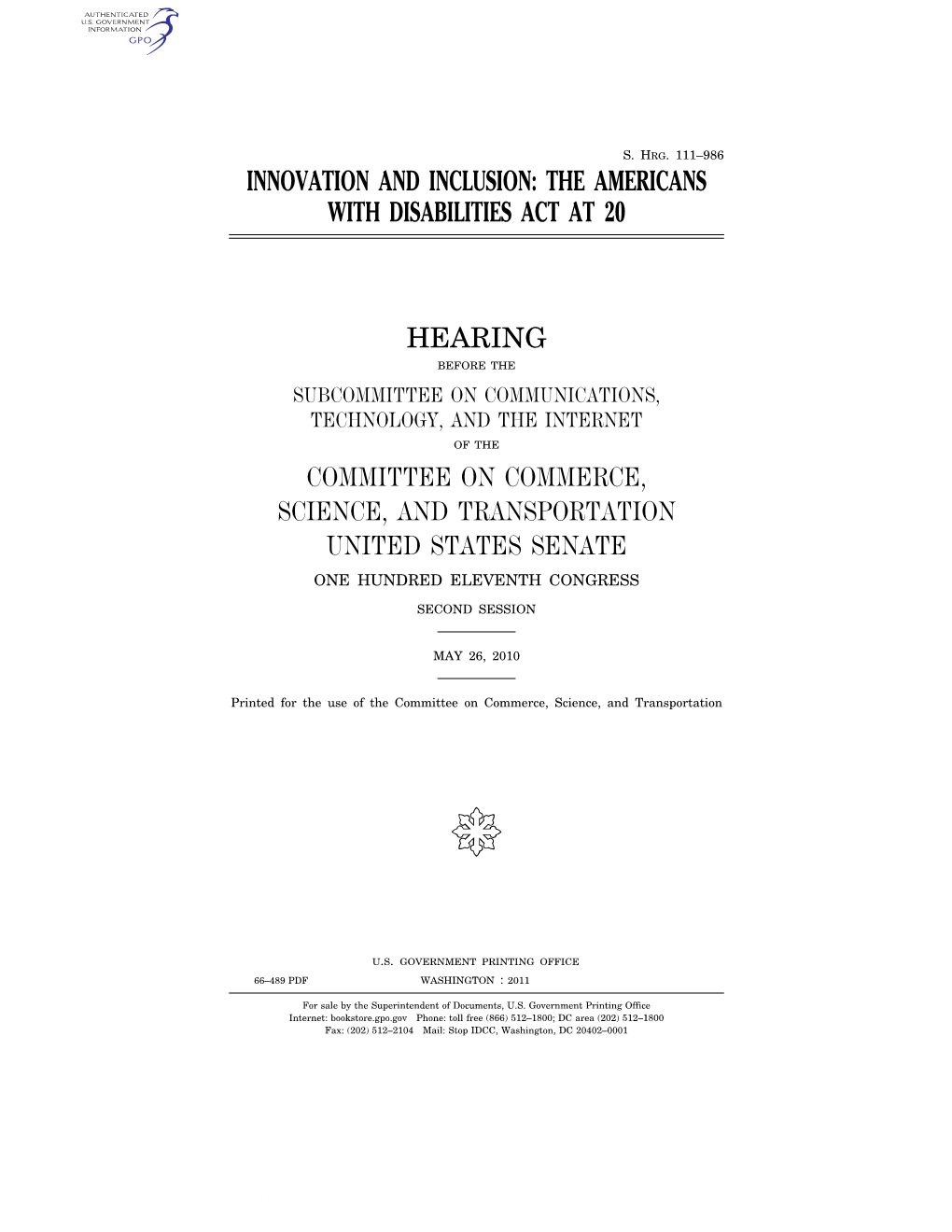 Innovation and Inclusion : the Americans with Disabilities Act at 20