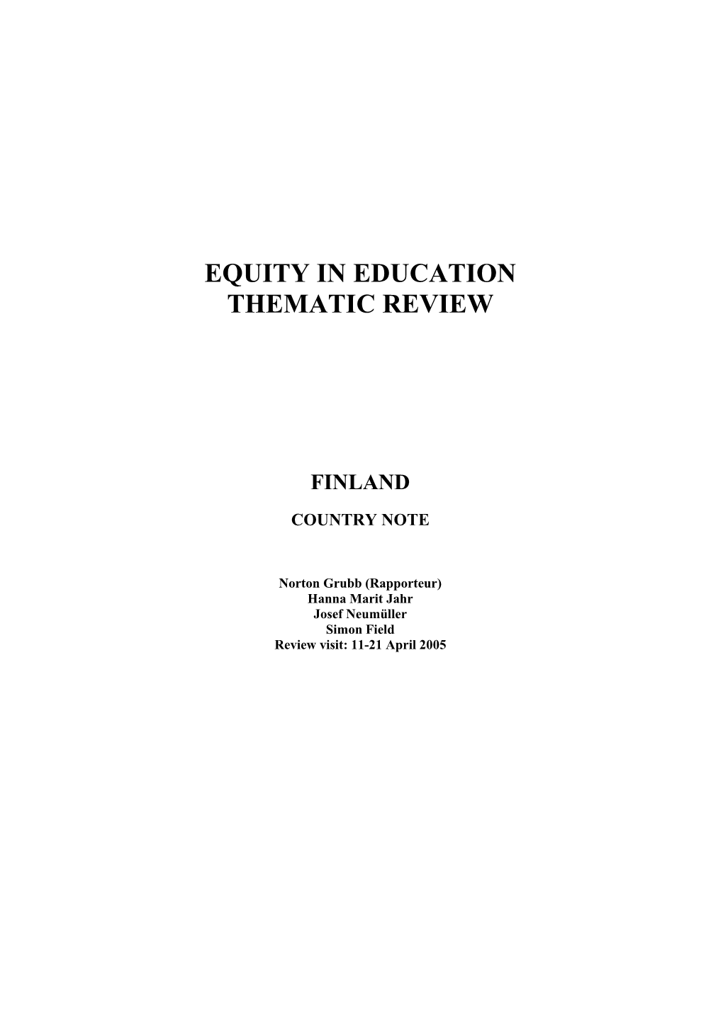 Equity in Education Thematic Review