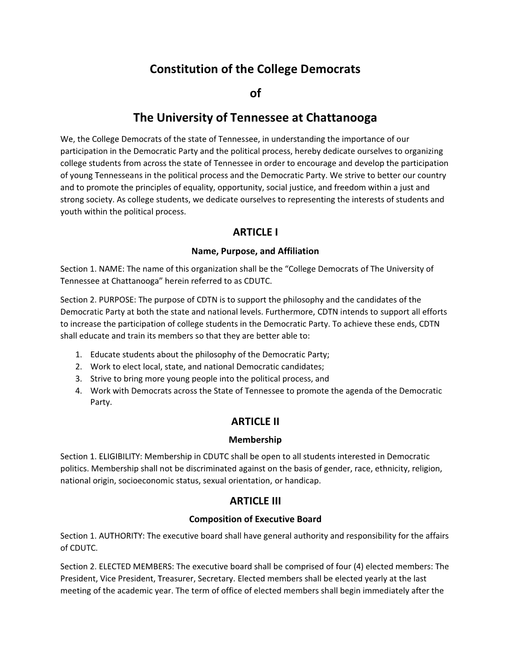 Constitution of the College Democrats of the University of Tennessee at Chattanooga