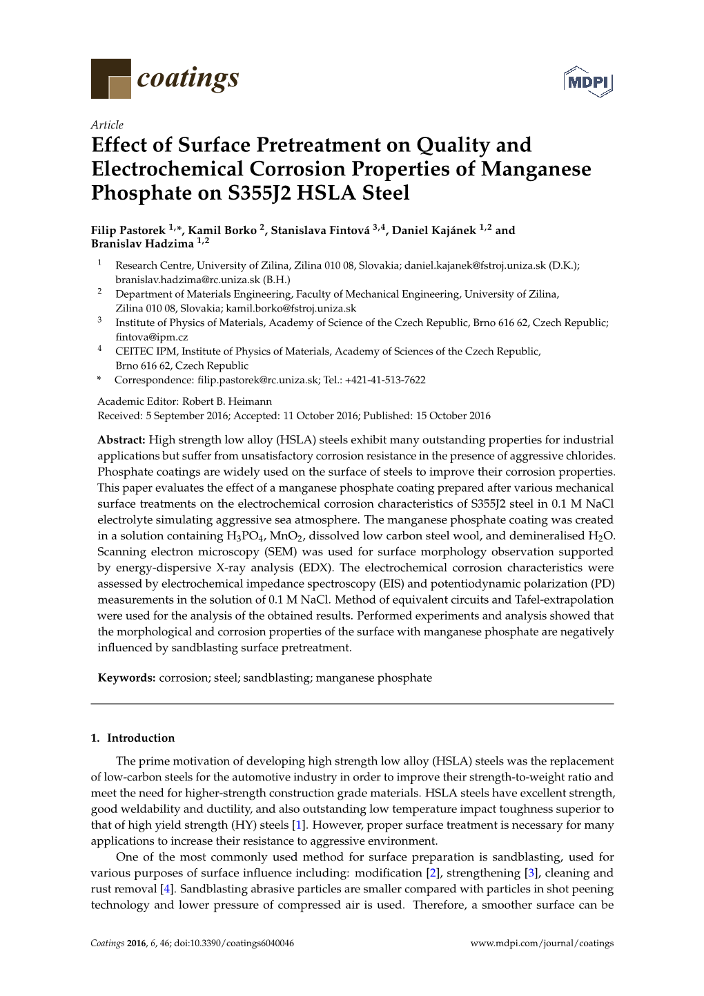 Effect of Surface Pretreatment on Quality and Electrochemical Corrosion Properties of Manganese Phosphate on S355J2 HSLA Steel