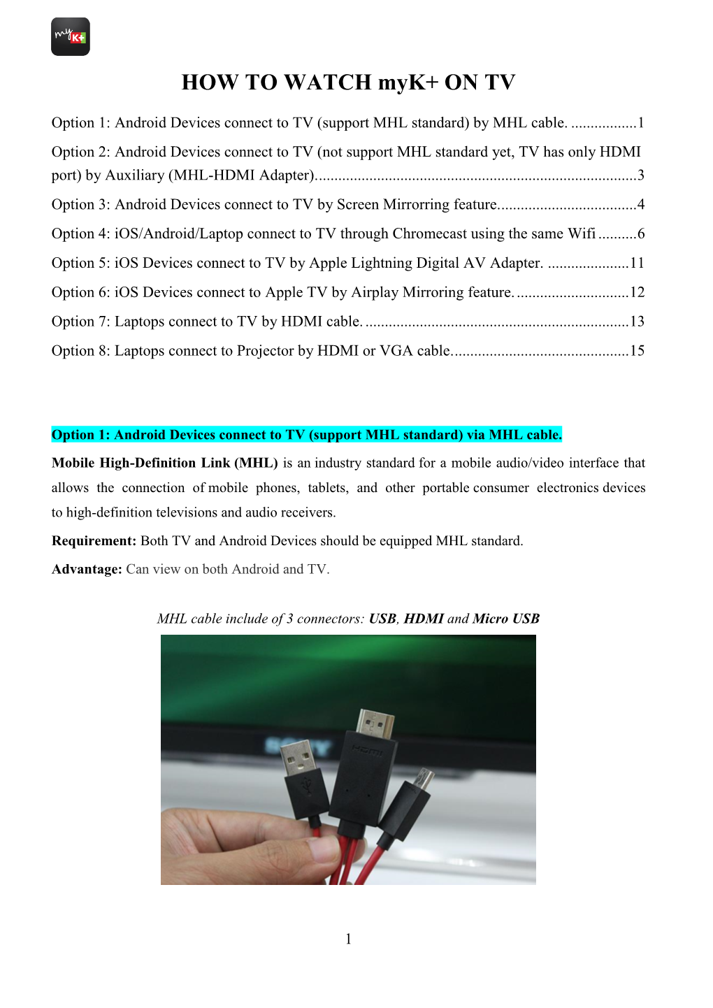 Connect to TV (Support MHL Standard) by MHL Cable