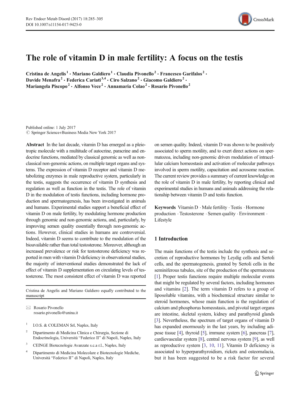 The Role of Vitamin D in Male Fertility: a Focus on the Testis