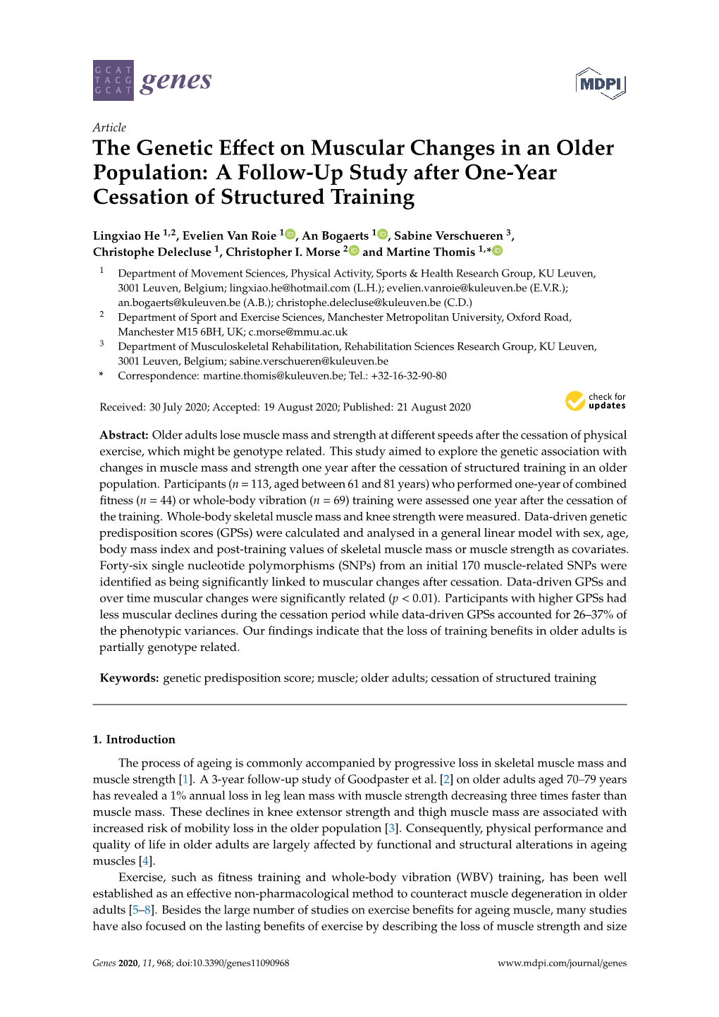 The Genetic Effect on Muscular Changes in an Older Population