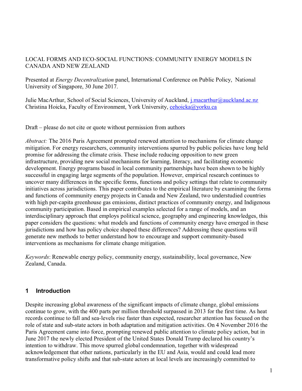 COMMUNITY ENERGY MODELS in CANADA and NEW ZEALAND Presented at Energy Decentralization P