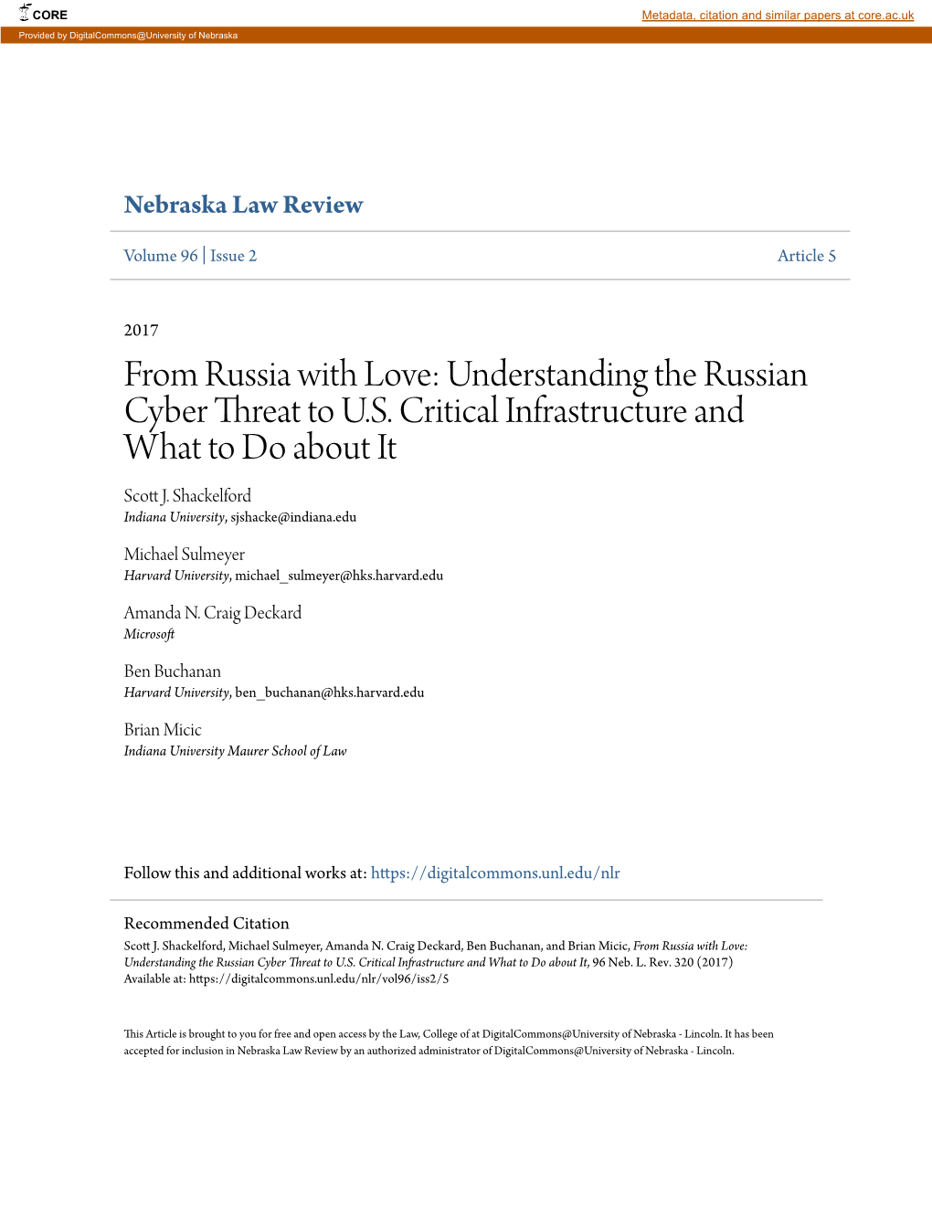 From Russia with Love: Understanding the Russian Cyber Threat to U.S. Critical Infrastructure and What to Do About It